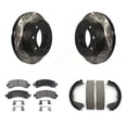 thumbnail image 1 of Transit Auto Rear Disc Drilled & Slotted Rotors Ceramic Pads and Parking Brake Shoes Kit for Car 2012 GMC Savana 3500 Cutaway Van with Single Wheels Limited Slip Positraction Axle KDT-101528, 1 of 11