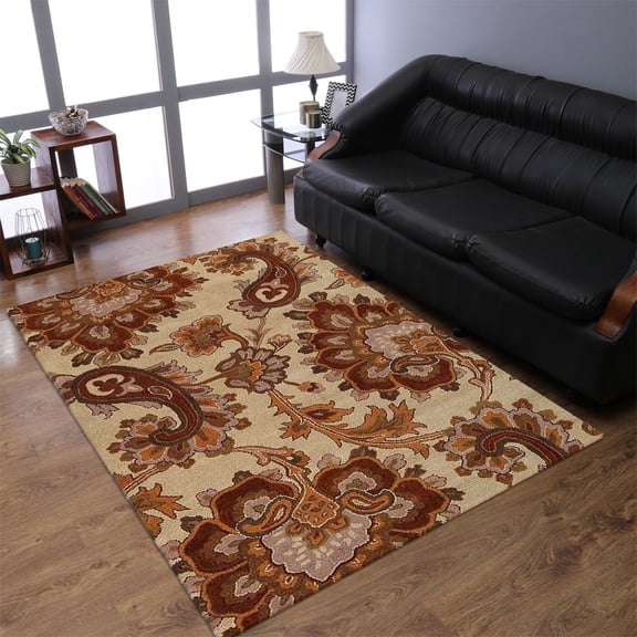 Rugsotic Carpets Hand Tufted Wool Eco-Friendly 3'x5' Area Rugs Rectangle Beige Floral Modern High Pile Thick Handmade Anti Skid Indoor Rug for Living Room, Bedroom K00151