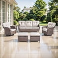 thumbnail image 2 of OPOHORO Outdoor 6 Pieces Conversation Set, Brown Wicker Sofa, with Swivel Chairs, Side Table and Ottomans, Patio Furniture Set with 5" Thick Cushion Ideal for Porch and Deck, Beige, 2 of 15