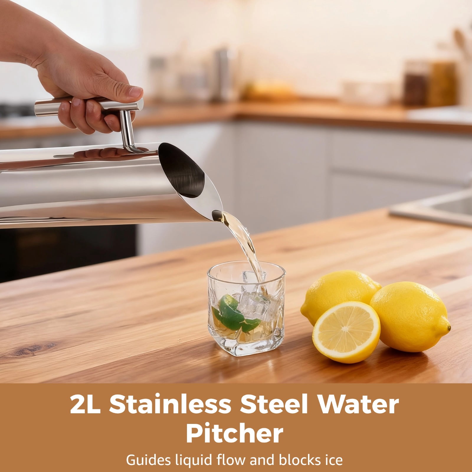 2L Stainless Steel Water Pitcher with Spout Guard and Handle, Large Capacity Modern Metal Jug for Hot/Cold Drinks, Sleek Silver Beverage Container for Parties, Restaurants, Bars