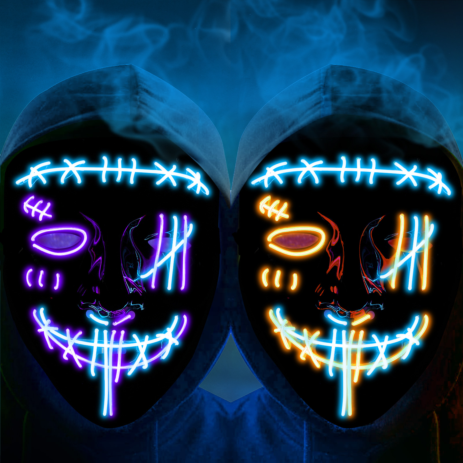 2PACK Halloween Purge Masks, Halloween Scary Mask, Led Light Up Masks