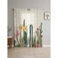 thumbnail image 4 of Sheer Curtains 96 Inches Long 2 Panels, Green Cactus Tropical Plant Flower Rod Pocket Curtain Voile Draperies, Vintage Letter Light Filtering Window Treatment for Living Room Kitchen Bedroom, 4 of 8