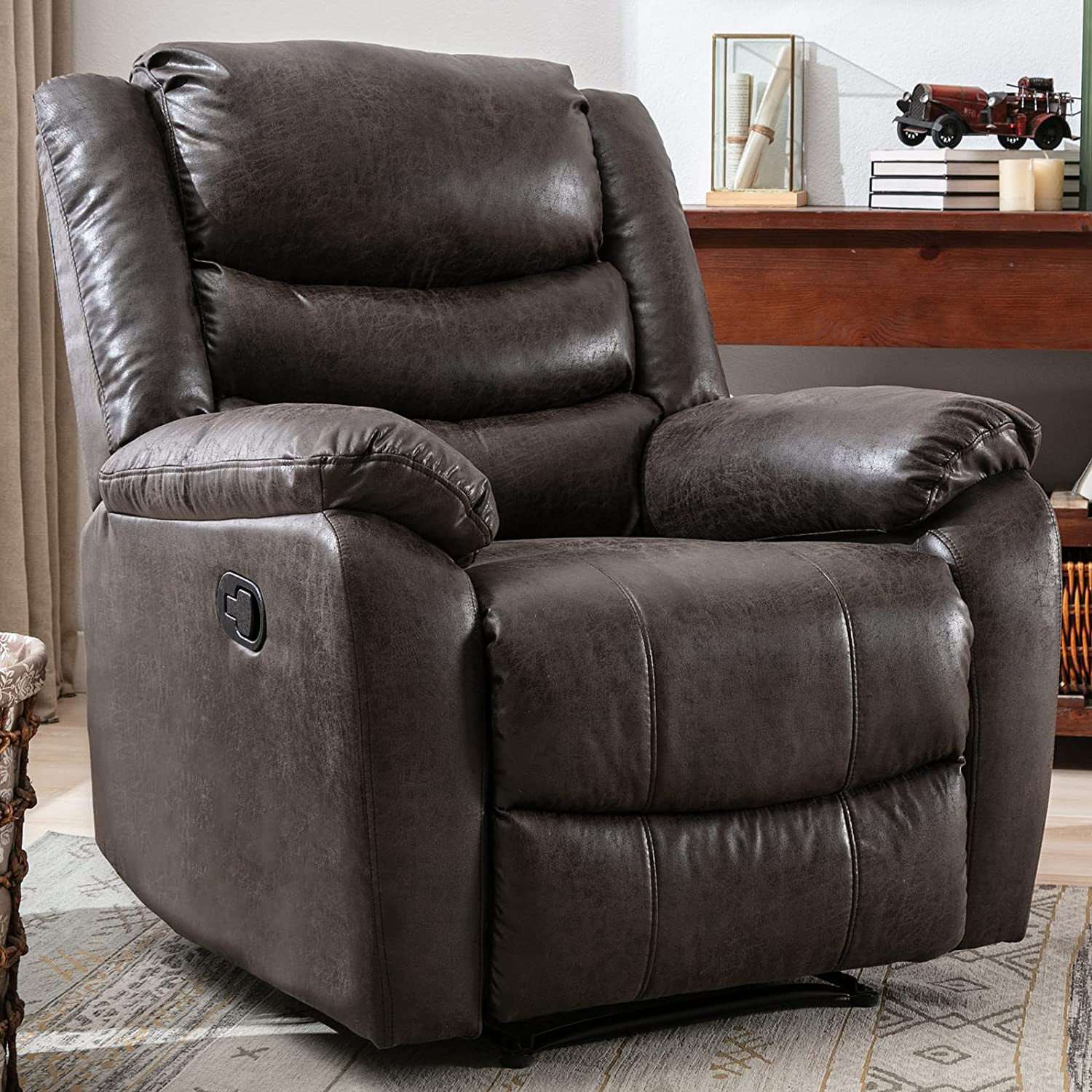 Small RV Recliner Chair Wall Adjustable Overstuffed Furniture Wide Arm Brown New 