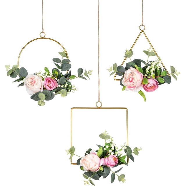 Corona de aro de girasol artificial, juego de 3 decoración de pared floral colgante con girasoles de seda y hojas para boda, fiesta, guardería, pared, verano, decoración del hogar Vhermosa HMHZ1129-1