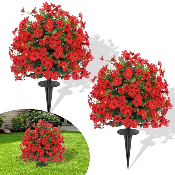 Ensemble de 2 Buis Topiaires Artificiels de 22 Pouces avec Fleurs Violettes et Pointes – Arbustes de Verdure Factices Résistants aux UV pour Jardin, Cour, Véranda avant