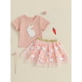 thumbnail image 4 of Michellecmm Toddler Girls 2Pcs Easter Outfits Short Sleeve Bunny Embroidery Tops + Mesh Skirt Set Baby Clothes, 4 of 9