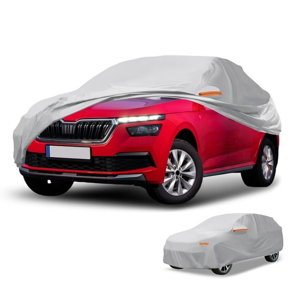 Unique Bargains 1 Pc Universal Car Cover Waterproof All Weather Automotive Outdoor Anti-UV Sun Rain Protection Full Exterior Cover Aluminum Film Cotton Silver Tone for SUV Length 190" to 200"