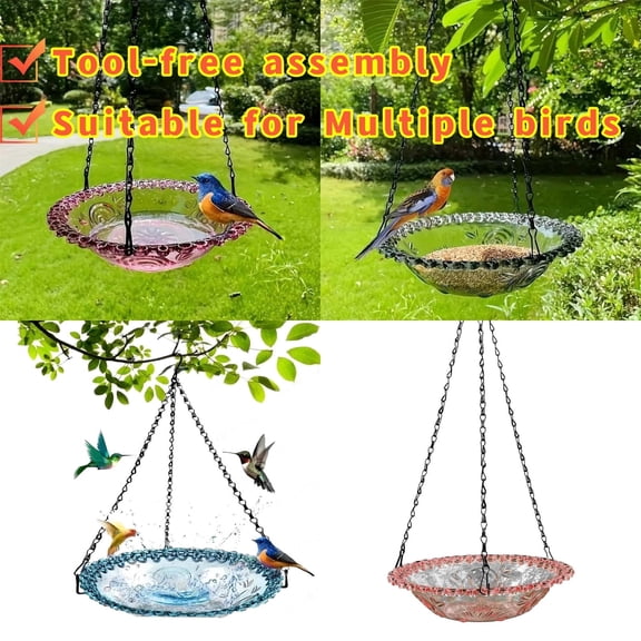 Hanging Bird Feeder, Bird Feeder Hanging for Garden Yard, Outside Hanging Bird Feeder Tray - Acrylic Platform Feeders for Birds Outside, Outdoors Hanging for Attracting Birds _ Gray
