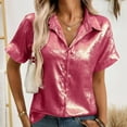 thumbnail image 2 of Womens Button Down Shirts Sequin Solid Dressy Casual Lapel Collar V-Neck Short Sleeved Blouses Tops Relaxed Fit Casual Work Blouses, 2 of 8
