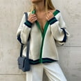 thumbnail image 2 of Cardigan Tricoté pour Femmes Automne Hiver Mode Rayé Chandail Ample Doux Confortable Décontracté Manches Longues, 2 of 5