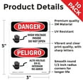 thumbnail image 2 of High Voltage Inside Do Not Open Bilingual OSHA Danger Vinyl Decal Label 5 Inch x 3.5 Inch - 10 Pack, 2 of 6