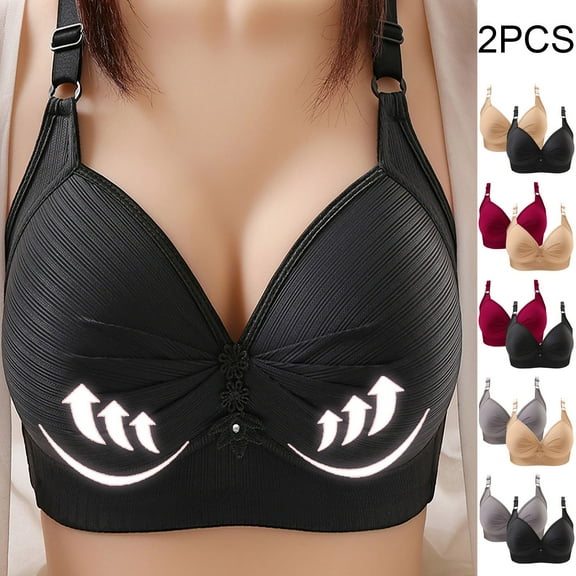 Utoimkio 2 Pack Wireless Bras for Women Plus Size Comfort Full Coverage Bras for Women No Underwire Everyday Bras