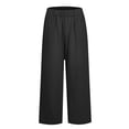 thumbnail image 4 of Resicozy Cotton Linen Pants Women Summer Dressy Casual Straight Leg Capri Pants Elastic Waist Beach Trousers with Pockets Black L, 4 of 9
