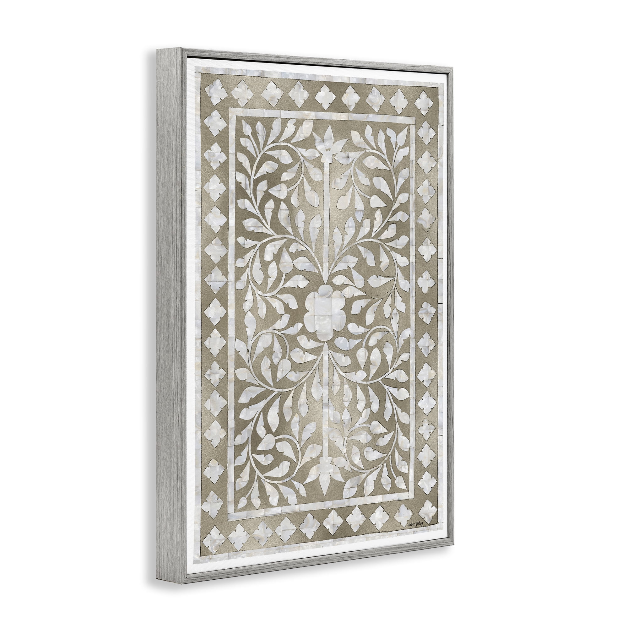 Stupell Industries Arabesque Bohemian Pattern Botanical & Floral Painting Gray Framed Art Print Wall Art, 20 x 30