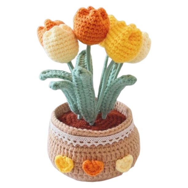 Kit Crochet en Maceta Flores Plantas Lindas Conjuntos Herramientas Con Mano (tulipán) Naranja