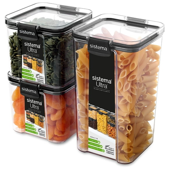 Sistema Food Storage Containers With Airtight Lids For Kitchen Or Pantry Organization 3 Pack Stackable Clear
