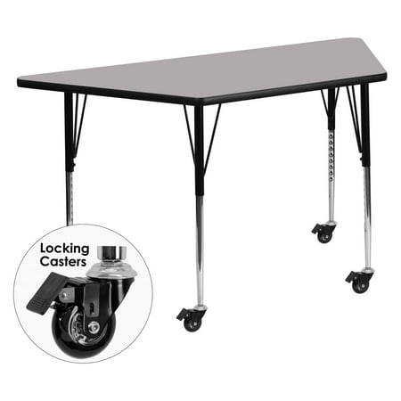 Metro Mobile Lab Table - Flash Furniture Mobile 24''W x 48''L Trapezoid Activity Table with 1.25'' Thick High Pressure Grey Laminate Top and Standard Height Adjustable Legs