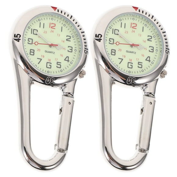 2pcs Clip-on Quartz Watch Backpack Belt Fob Watch with Fluorescent Dial (White)