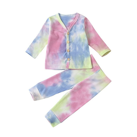 Honeeladyy Winter Coats Newborn Infant Baby Boys Girls Rainbow Tie-Dyed Tops Pants Outfits Sets Watermelon Red Sales Online