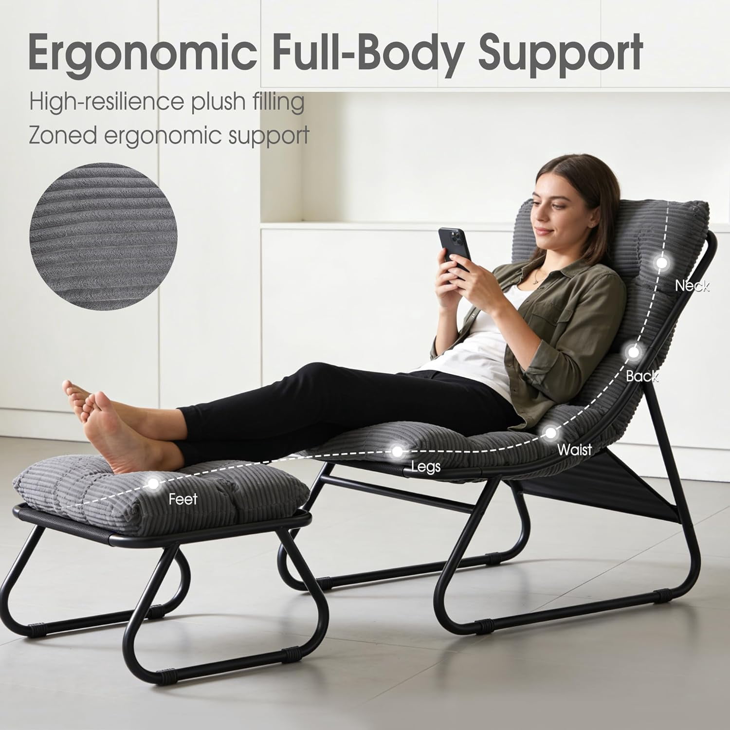 MOONMISS Lounge Chair with Ottoman ,Accent Chair with Plush Cushion and Footstool for Living Room,Dark Gray