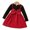 thumbnail image 2 of AUNVITO Girls Corduroy Dress 2-8Y Two-Piece Design Bow Knot Splicing Autumn Winter Casual Outfit, 2 of 7