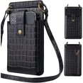 thumbnail image 1 of Tal Discount Bolso bandolera ligero para teléfono para mujer Patrón de cocodrilo Bolso para teléfono móvil de un solo hombro, Cartera larga para tarjetas cruzadas (negro), 1 of 2