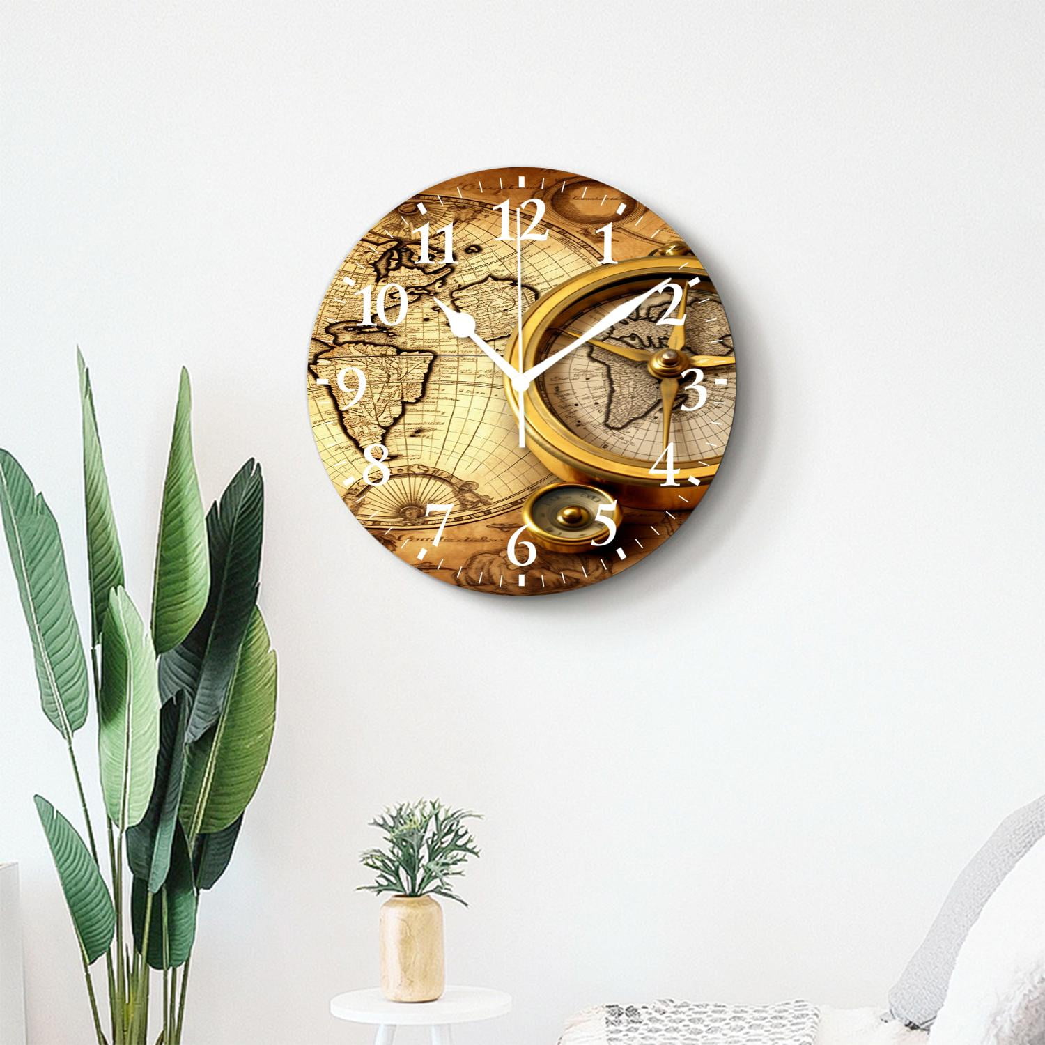 12 Inch Wall Clock Battery Operated Silent Clock Decorative for Office, Kitchen, Outdoor, Living Room，Accurate Map Graceful