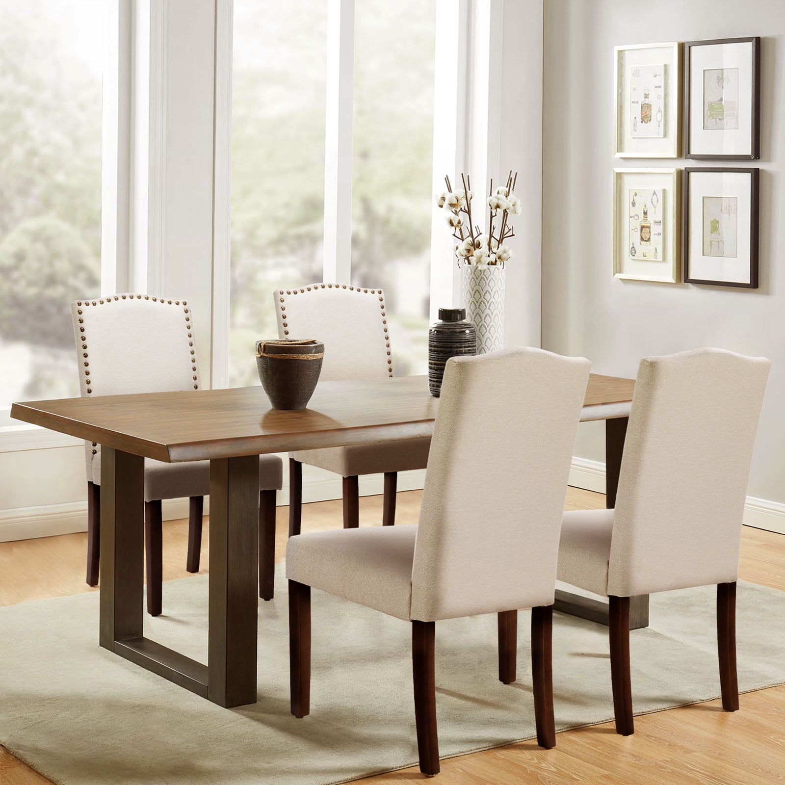 Gianna Dining Chairs Set of 4, Upholstered Fabric Dining Room Chairs with Wood Legs and Nailhead Trim, Mid-Century Style, Gray
