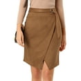 thumbnail image 1 of INSPIRE CHIC Women's A-Line Front Slit Knee Length Wrap Faux Suede Skirt, 1 of 6