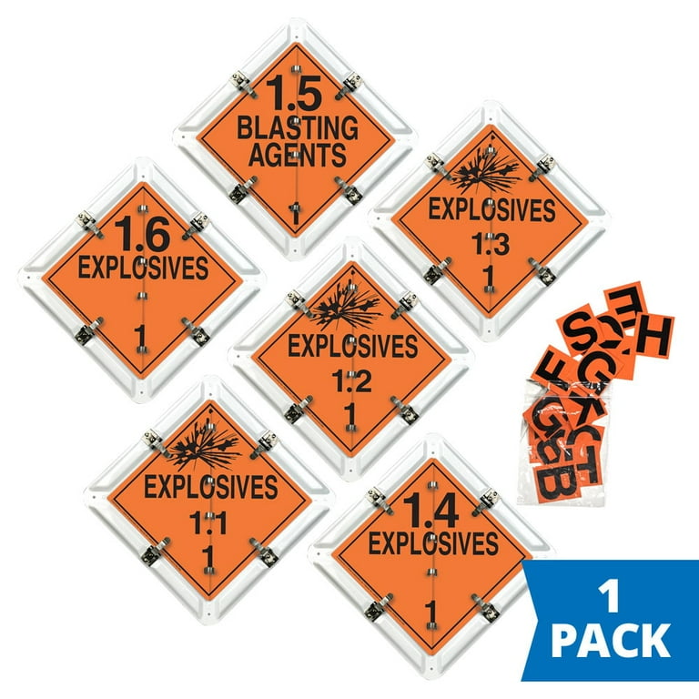 Aluminum Flip File Hazmat Placard, 6-Legend Explosives Set & Label