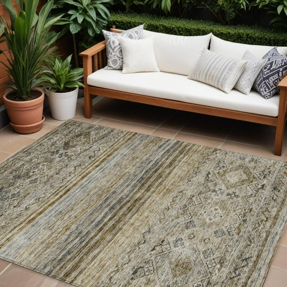 HomeRoots 606179 8 x 10 ft. Brown, Tan & Black Floral Washable Indoor & Outdoor Rectangle Area Rug