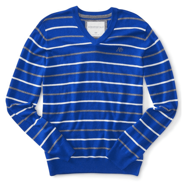Aeropostale Mens Stripe A87 suéter de punto, azul, grande Aeropostale Tejer
