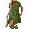 thumbnail image 3 of Women'S Short Sleeve Button Down Bohemian Holiday V-Neck Short Sleeve Dresses with Pockets Seaweed Green S, 3 of 6