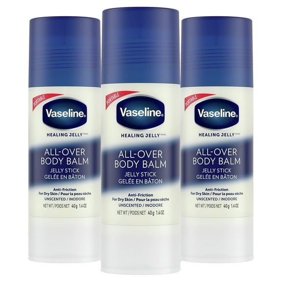 Vaseline Body Balm Stick Anti-Friction For Dry Skin Unscented Targeted Healing for Hard-to-Reach Spots 1.4 oz 3 Count