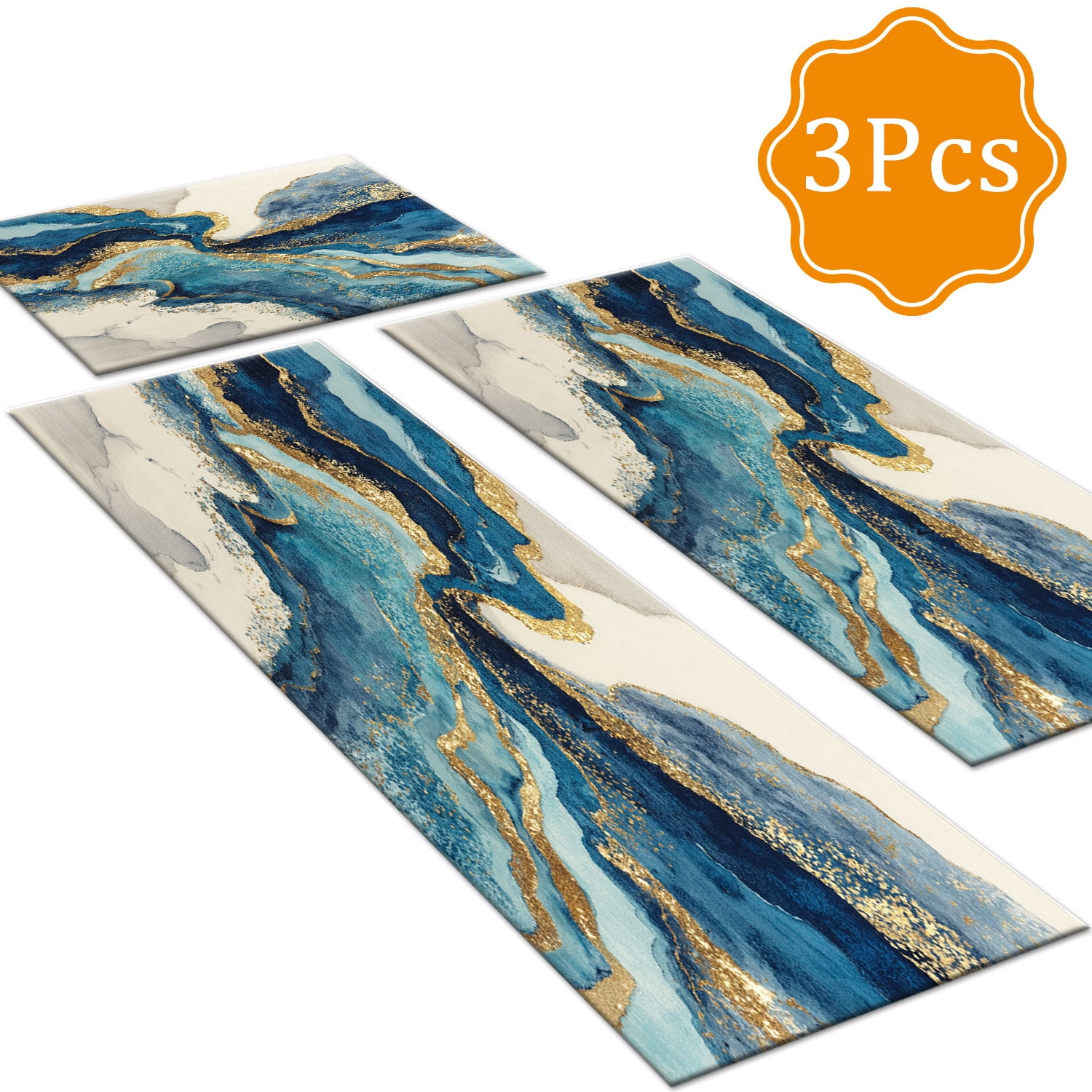 3-Piece Farmhouse Striped Kitchen Rug Set Anti-Slip Backing, Machine Washable Distressed Floor Mats for Kitchen Hallway Bathroom Laundry Room Christmas Decor