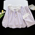 thumbnail image 2 of Girls Summer Outfits Ruffle Sleeve Button Up Dress Tops Plaid Pants Girl Clothes Purple 2-3Years, 2 of 5