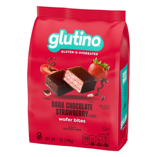 (6 pack) Glutino Dark Chocolate Strawberry Flavored Wafer Bites, Gluten Free Snacks, 7 oz