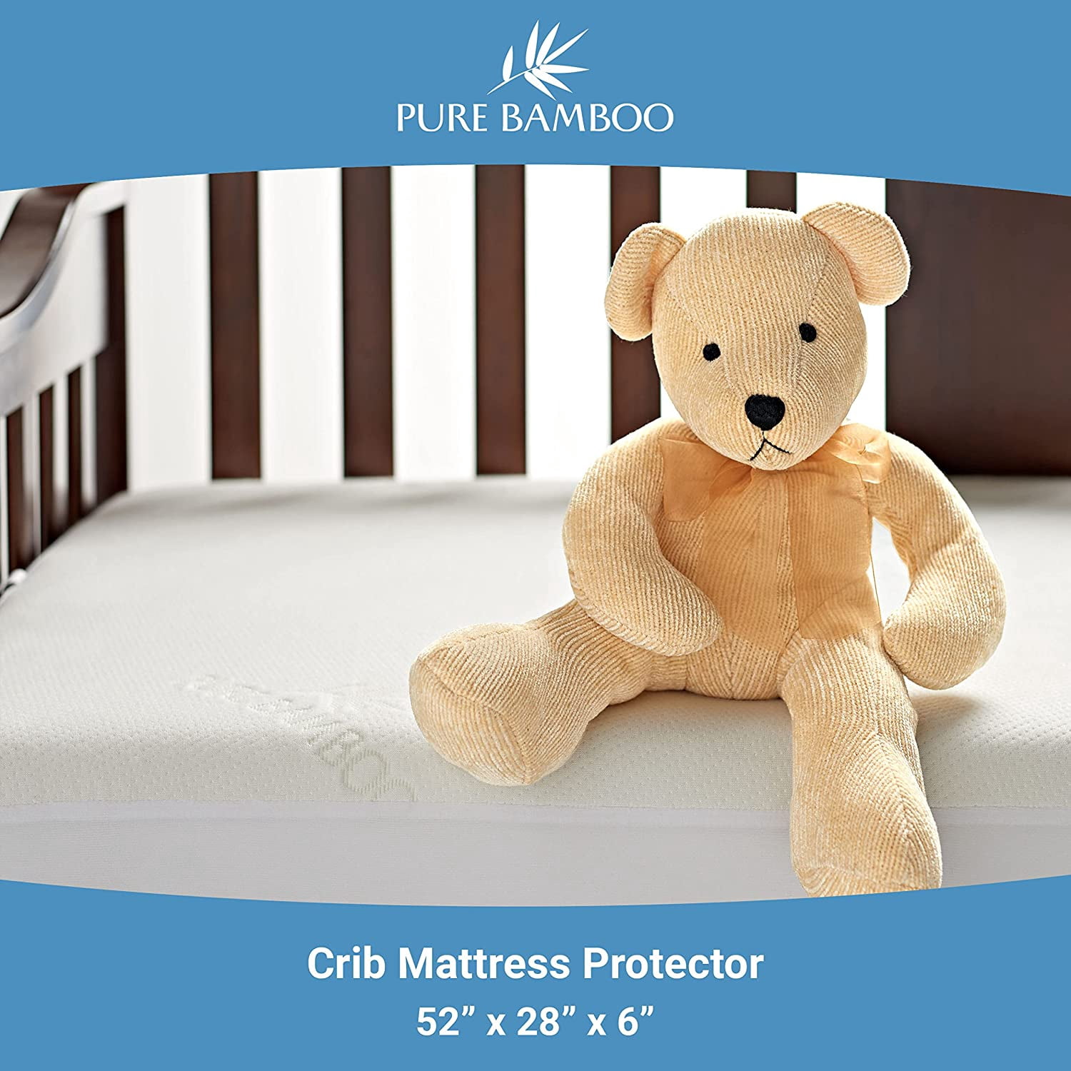 Bamboo Crib Mattress Protector, Waterproof - Breathable, Noiseless Mattress Cover Pad Protects Against Moisture & Stains - Fits 52x28x6 inch Mattress