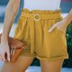 thumbnail image 2 of Whataatahia Pantalones Cortos Elásticos De Cintura Alta Cinturón Casual Ajustado Bolsillo De Color Puro Pantalones Cortos Rectos Casuales Ajustados para Mujer Verano Amarillo XL, 2 of 6