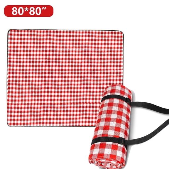 Picnic Blanket Extra Large Waterproof 80''x80'' , Outdoor, Blanket Sandproof Beach Blanket, Camping on Grass Accessories Couple Ideas Wedding Registry Gifts, Checkered Blanket, Red