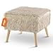 thumbnail image 3 of Cheer Collection 17" Square Ottoman | Super Soft Decorative Tan Wolf Faux Fur Foot Stool with Wood Legs, 3 of 4