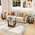 thumbnail image 4 of Costway Tempered Glass Coffee Table Set of 3, 2-Tier Coffee Table & 2 Round End Tables Transparent & Walnut, 4 of 10