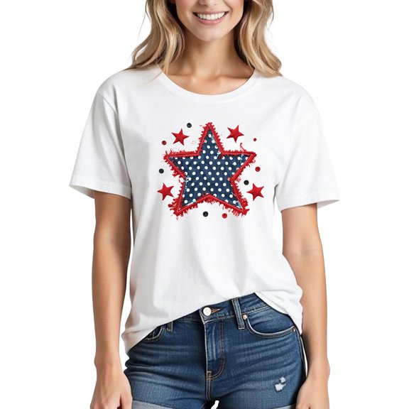 GaThRRgYP Summer Vacation Short Sleeve Blouse - Women's Tops,Women's Independence Day Printed Short Sleeved T-shirt White S