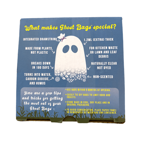 Ghost Bags Compostable Heavy Duty 1.2MIL Drawstring Waste, Trash, & Compost Bags 13 Gallon Clear / White 49.2 Liter 30 Count Sustainable Trash Bags, Compostable Trash Bags