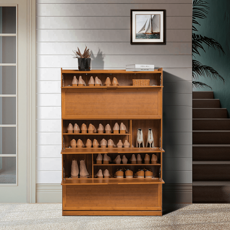 MoNiBloom 5 Tiers Modern Bamboo Shoe Rack, Organizer Storage Free Standing  Stand 16 Pairs for Entryway Hallway