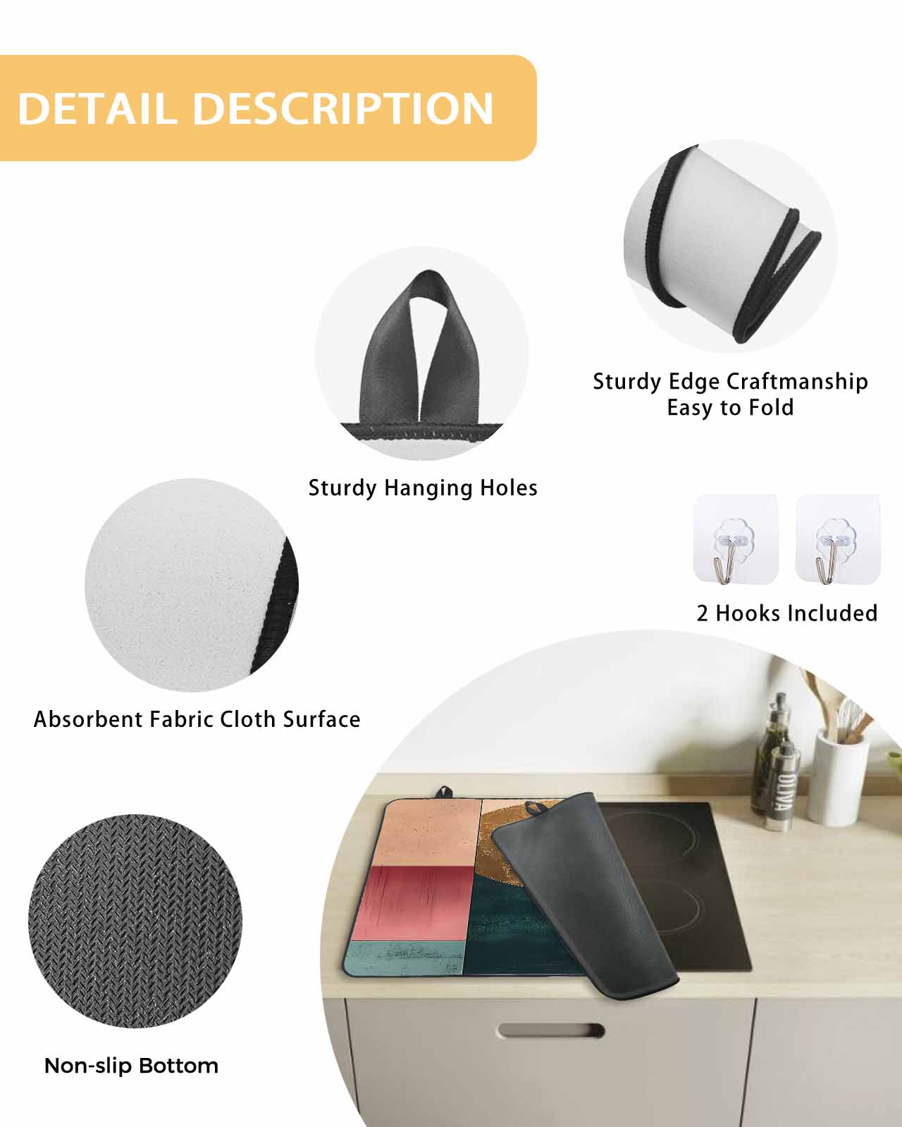 nqOlkjepod Large Induction Cooktop Protector Mat 24"x21", Boho Gold Circle Stove Top Covers for Electric Stove, Modern Geometric Color Blocks Stove Burner Cover Mats, Glass Top Stove Cover