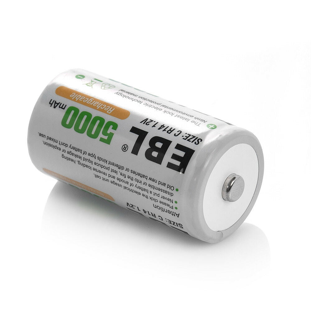 EBL 2-Pack 5000mAh Size C Rechargeable Batteries + LCD Battery Charger for AA AAA 9V C D Ni-CD Ni-MH Battery
