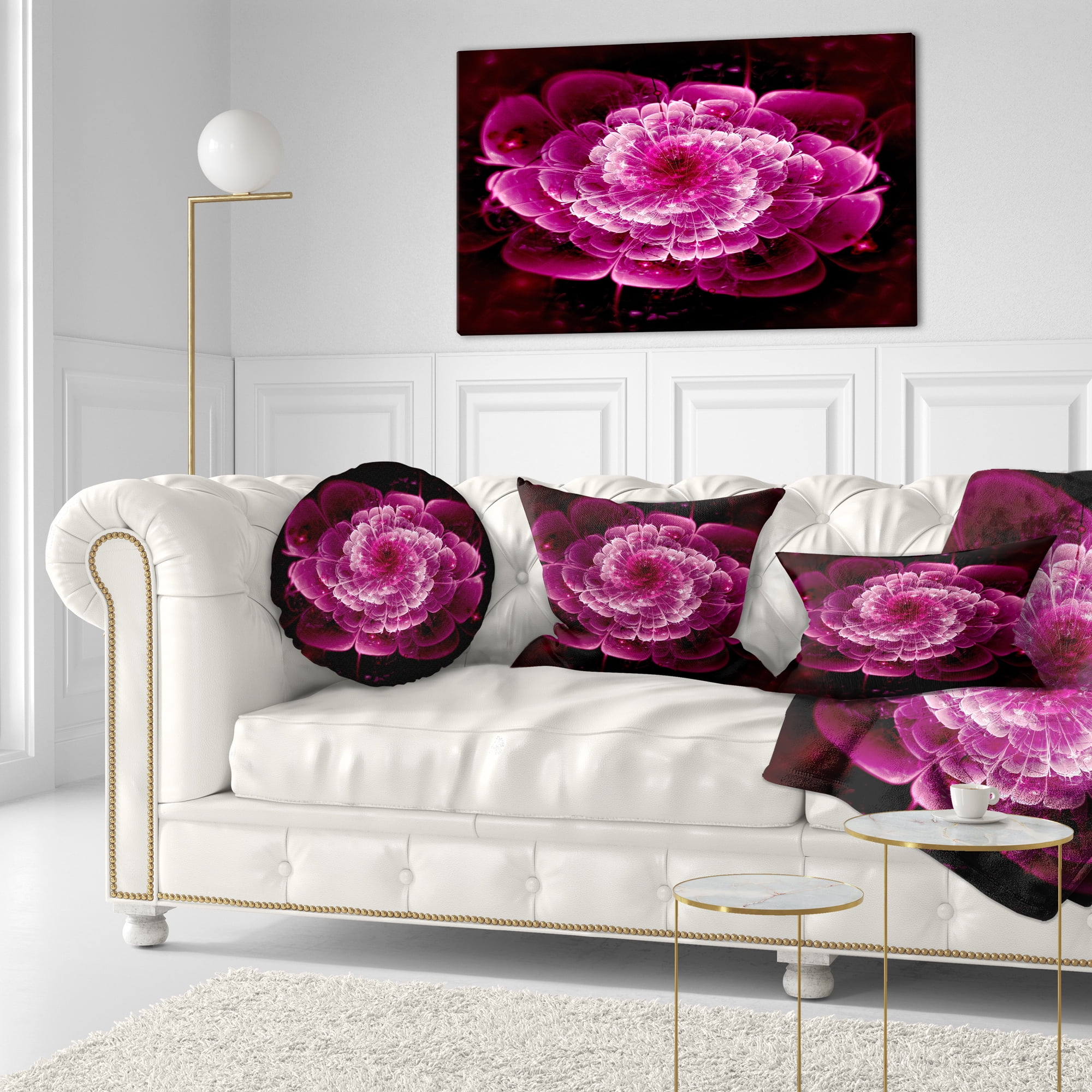 Designart Fractal Flower Dark Pink - Floral Throw Pillow - 12x20