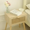 thumbnail image 4 of Rattan Nightstand, Bedside Table with Rattan Drawer, Wood End Table with Storage and Solid Wood Legs for Bedroom Living Room Small Space (Walnut), 4 of 6