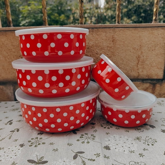 Cuenco para conservas de esmalte, juego de 5 cuencos para hielo, recipiente para conservas de esmalte, recipiente refrigerado